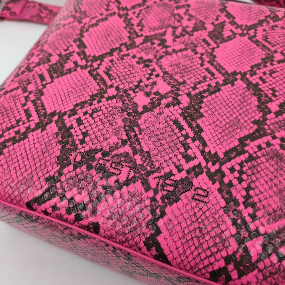 French Connection Lucy‎ Neon Pink Snakeskin Bucket Crossbody Bag NWT